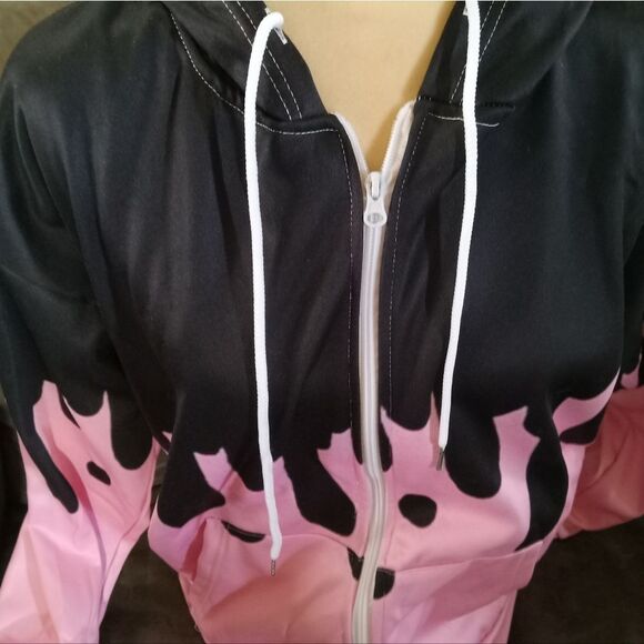 Black and Vibrant Pink Zip-Up Hoodie - Picture 3 of 6